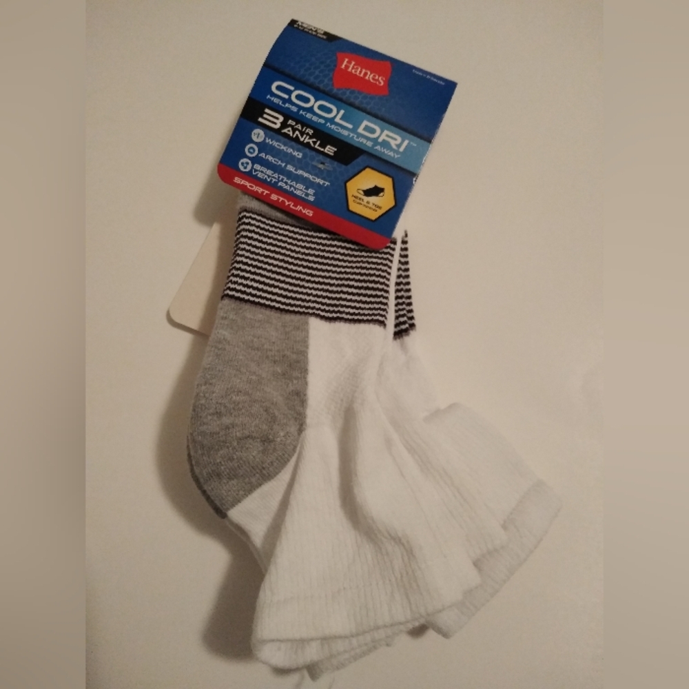 Hanes Mens Cool Dri Ankle Socks 6-12